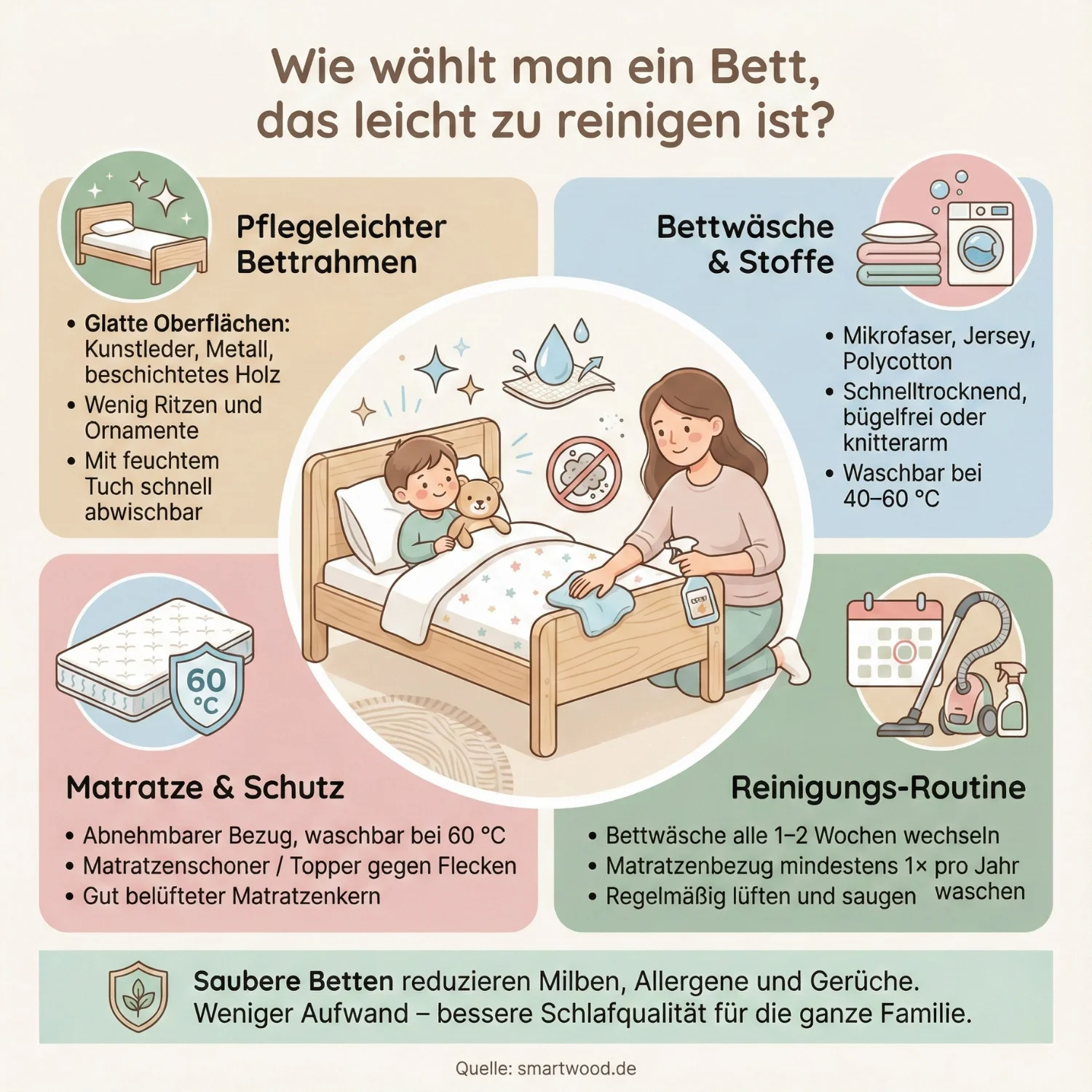 Wie wählt man ein Bett, das leicht zu reinigen ist? Ein Leitfaden zu Materialien und Design