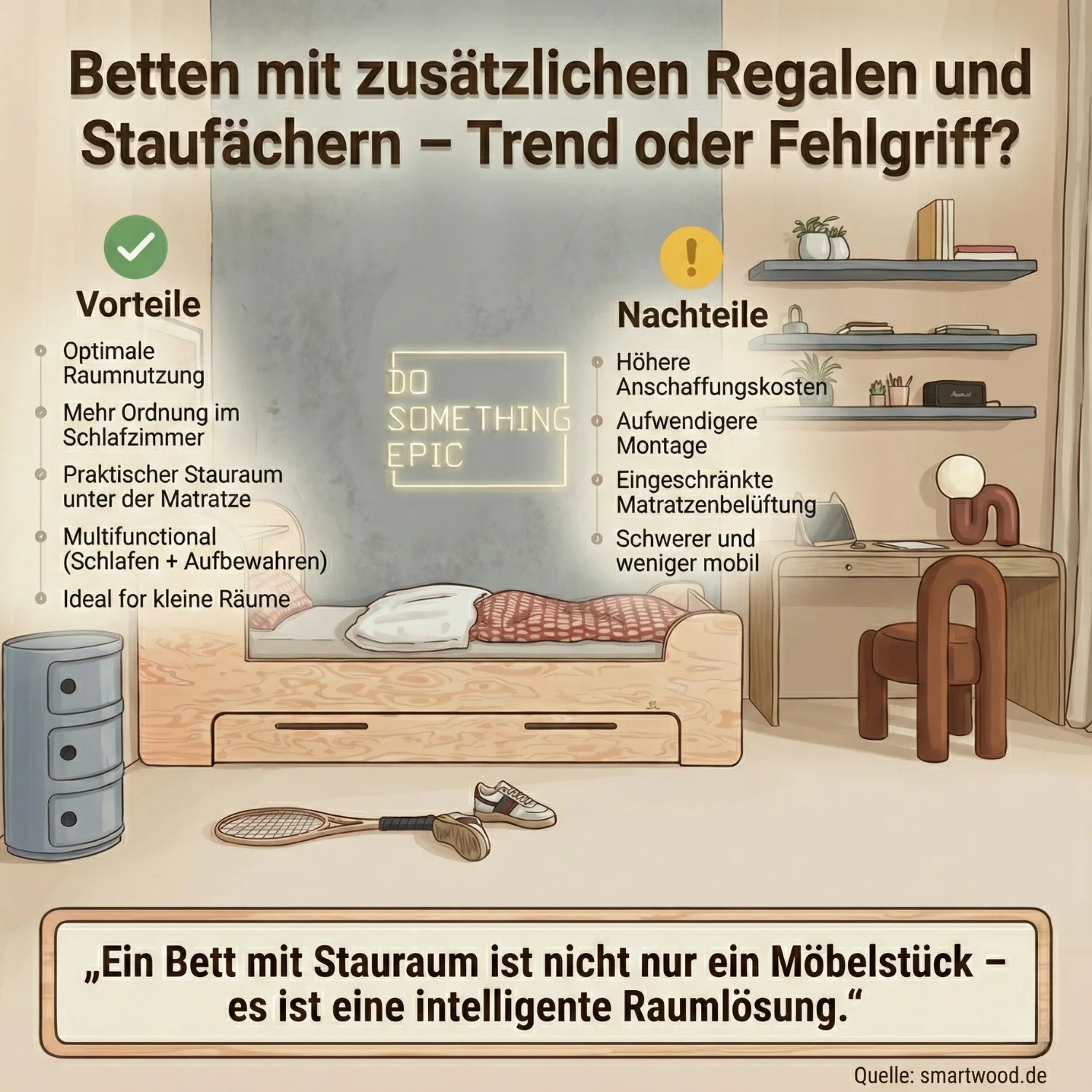 Betten mit zusätzlichen Regalen und Staufächern: Trend oder Fehlgriff? Ein praktischer Leitfaden