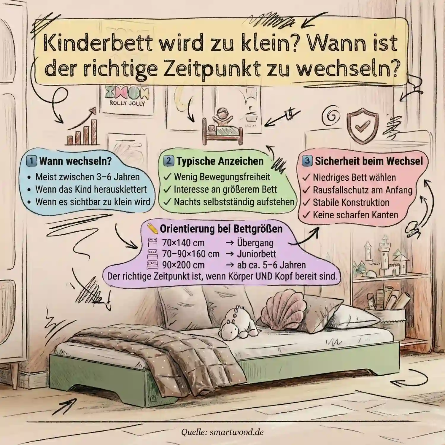 Kinderbett wird zu klein: Wann wechseln?