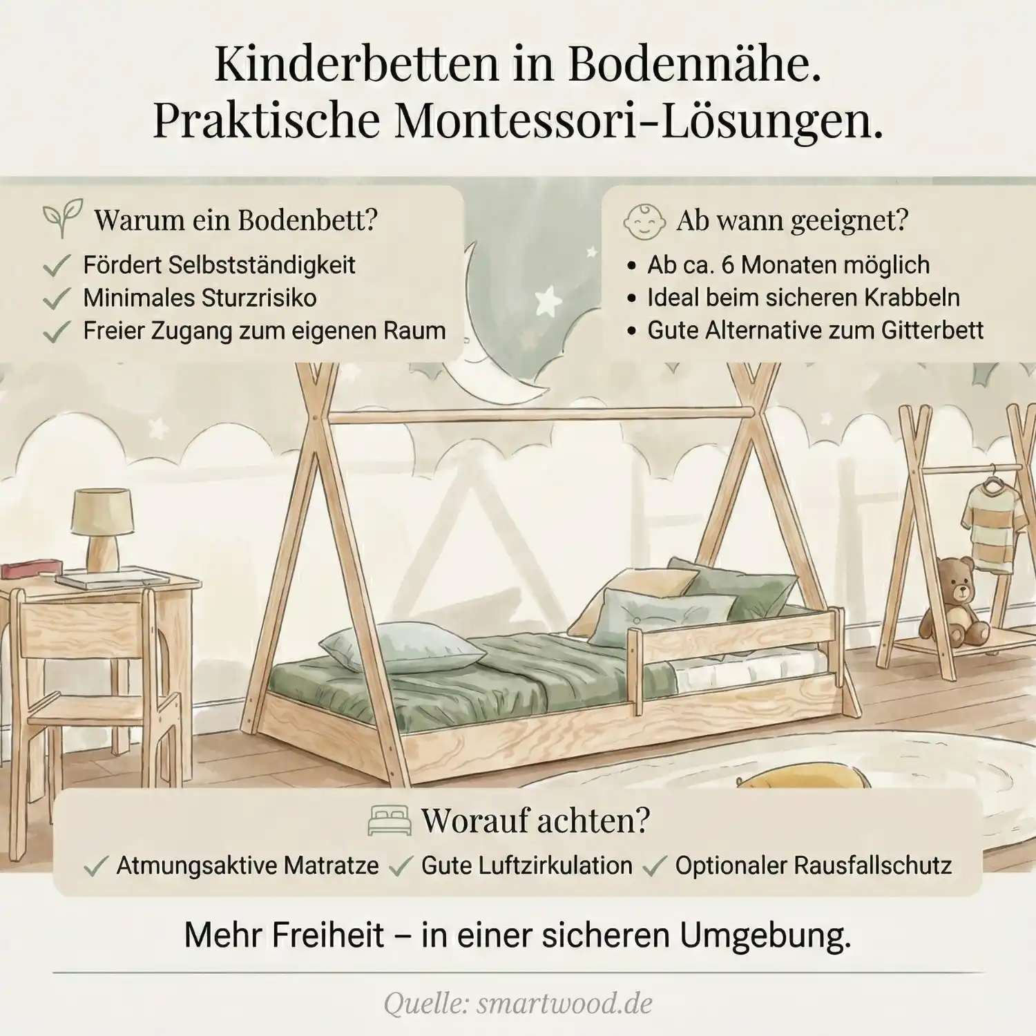 Kinderbetten in Bodennähe – praktische Montessori-Lösungen