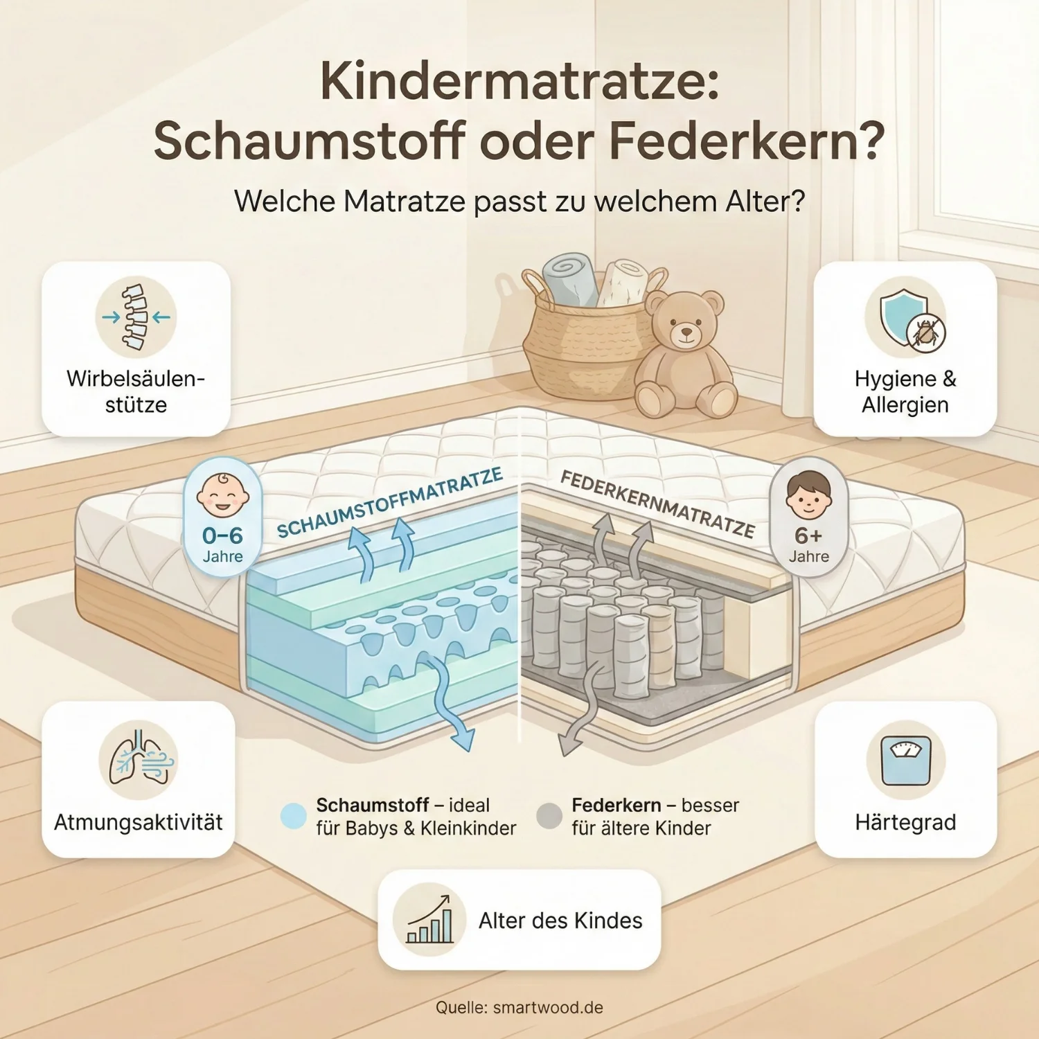 Kindermatratze: Schaumstoff oder Federkern? Die beste Wahl fürs Kinderzimmer