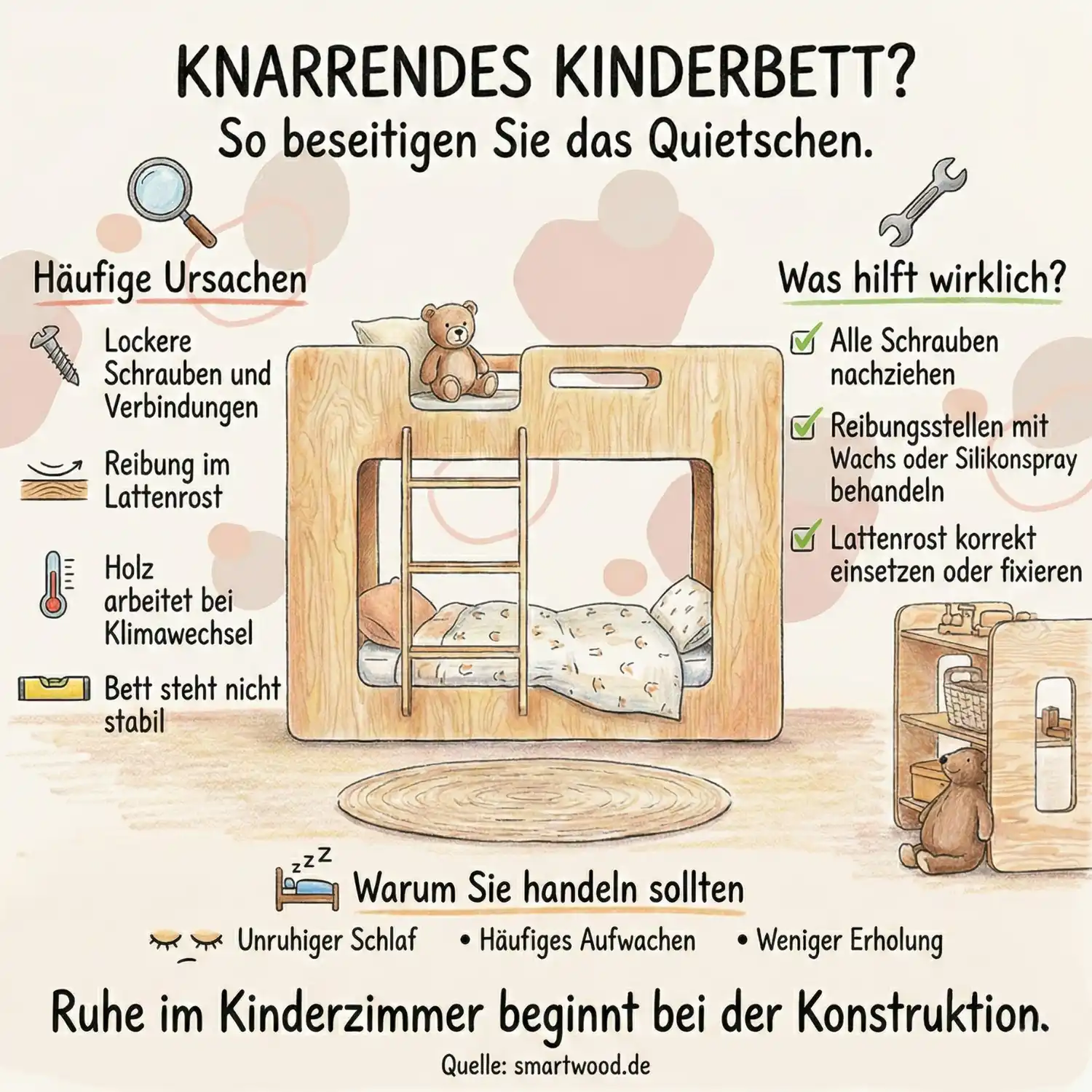 Knarrendes Kinderbett? So beseitigen Sie das Quietschen
