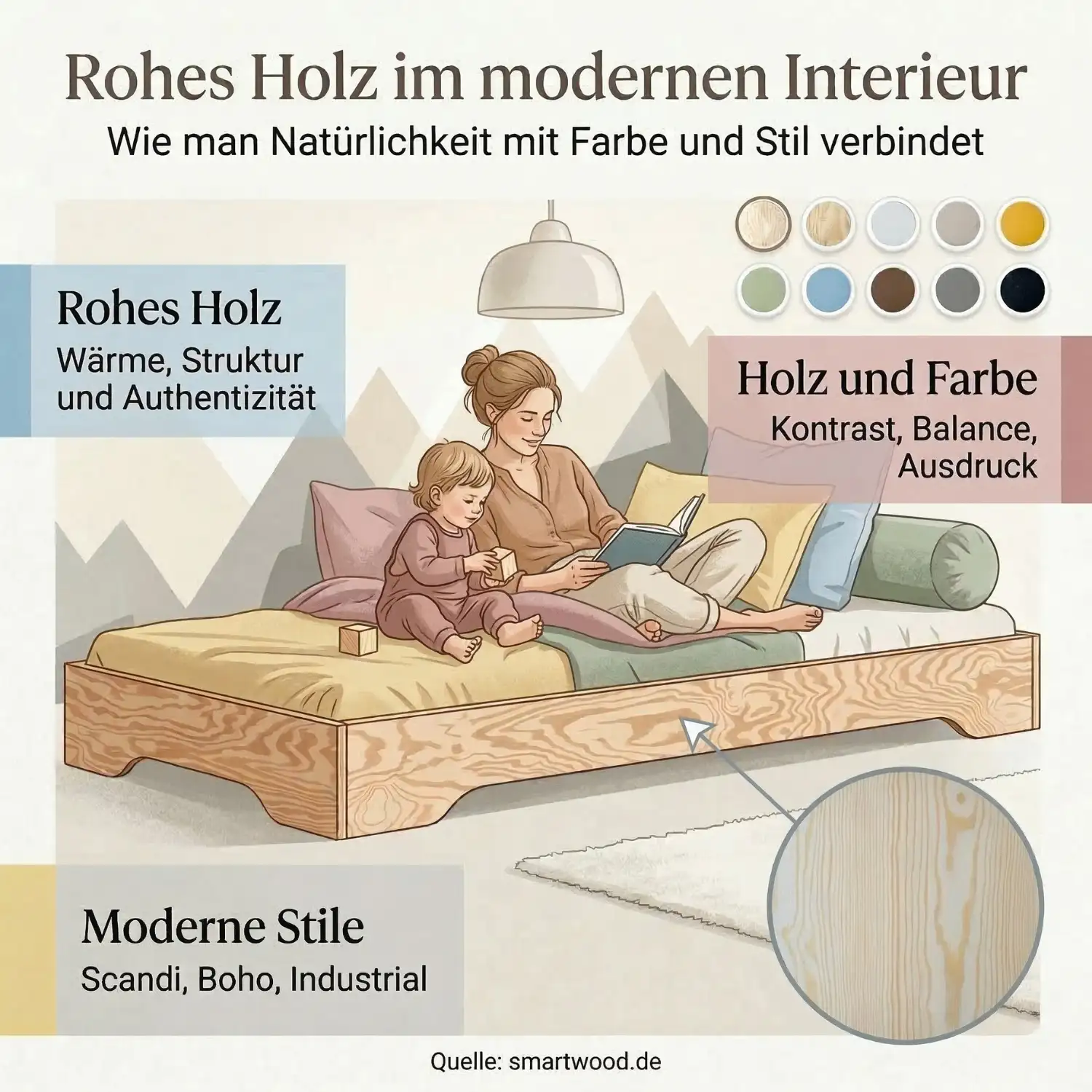 Rohes Holz im modernen Interieur: Wie man Natürlichkeit mit Farbe und Stil verbindet