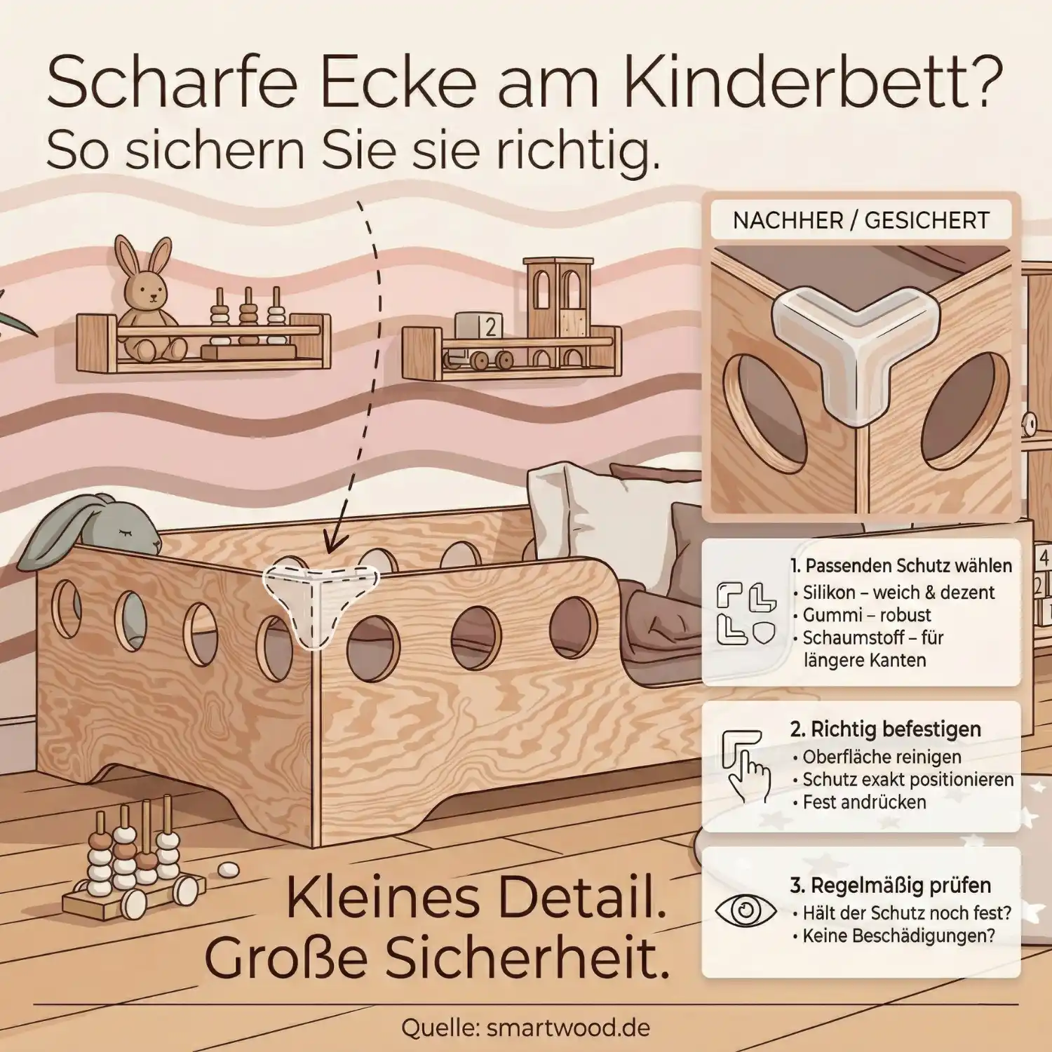 Wie sichert man die scharfe Ecke eines Kinderbetts? Schritt-für-Schritt-Anleitung