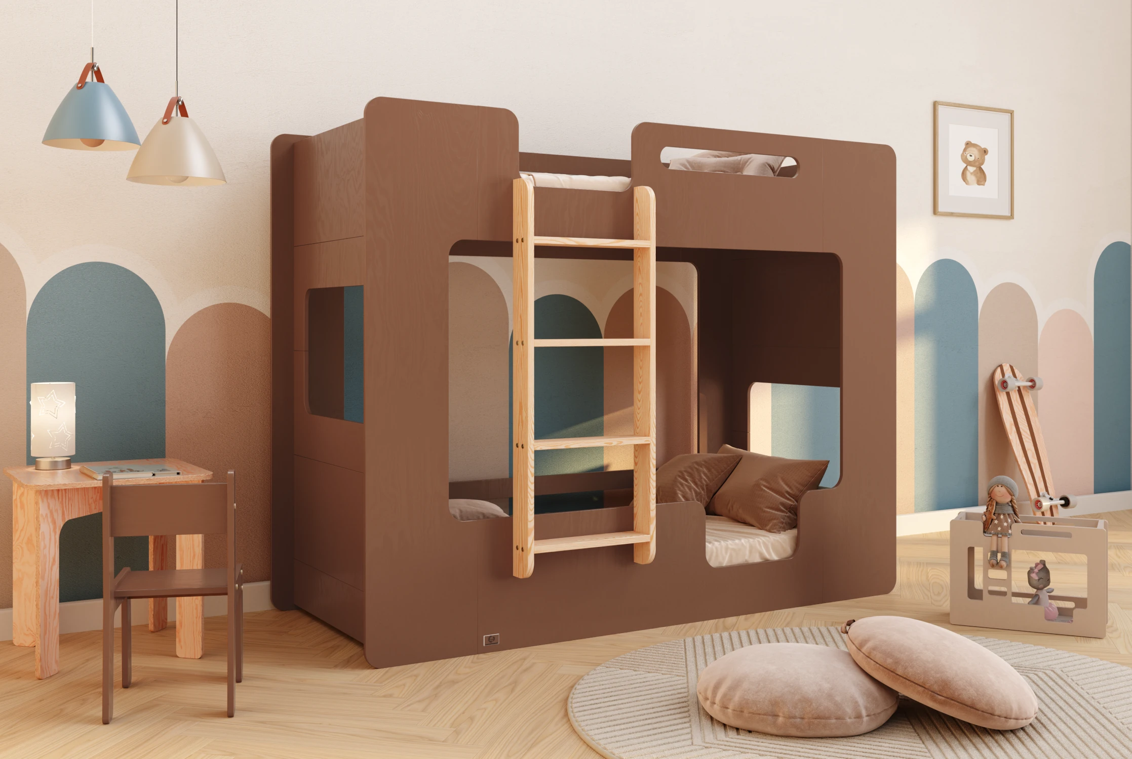 Etagenbett für Kinder mit Rausfallschutz und Lattenrost MIMI B Montessori Holz