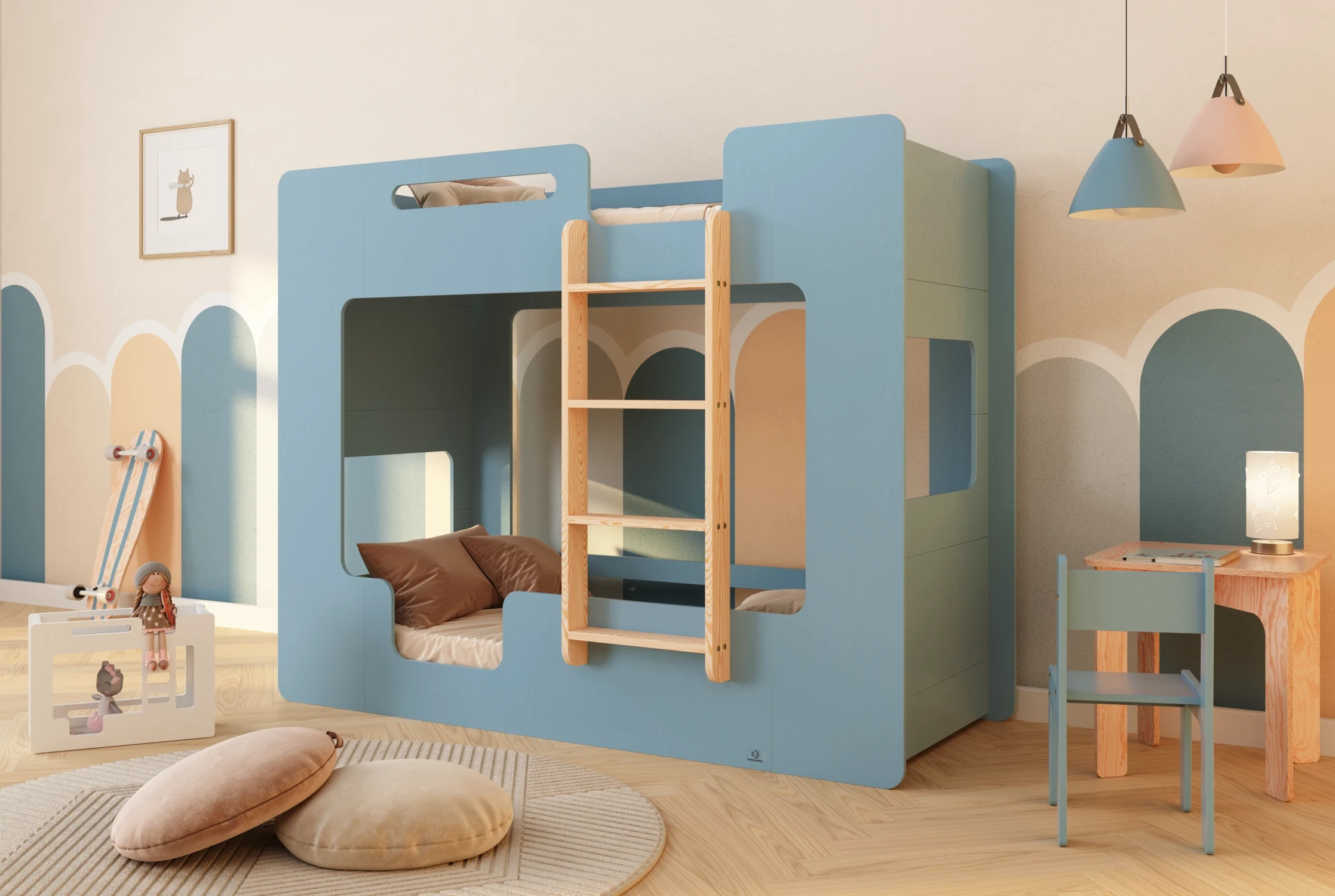 Etagenbett für Kinder mit Rausfallschutz und Lattenrost MIMI B Montessori Holz