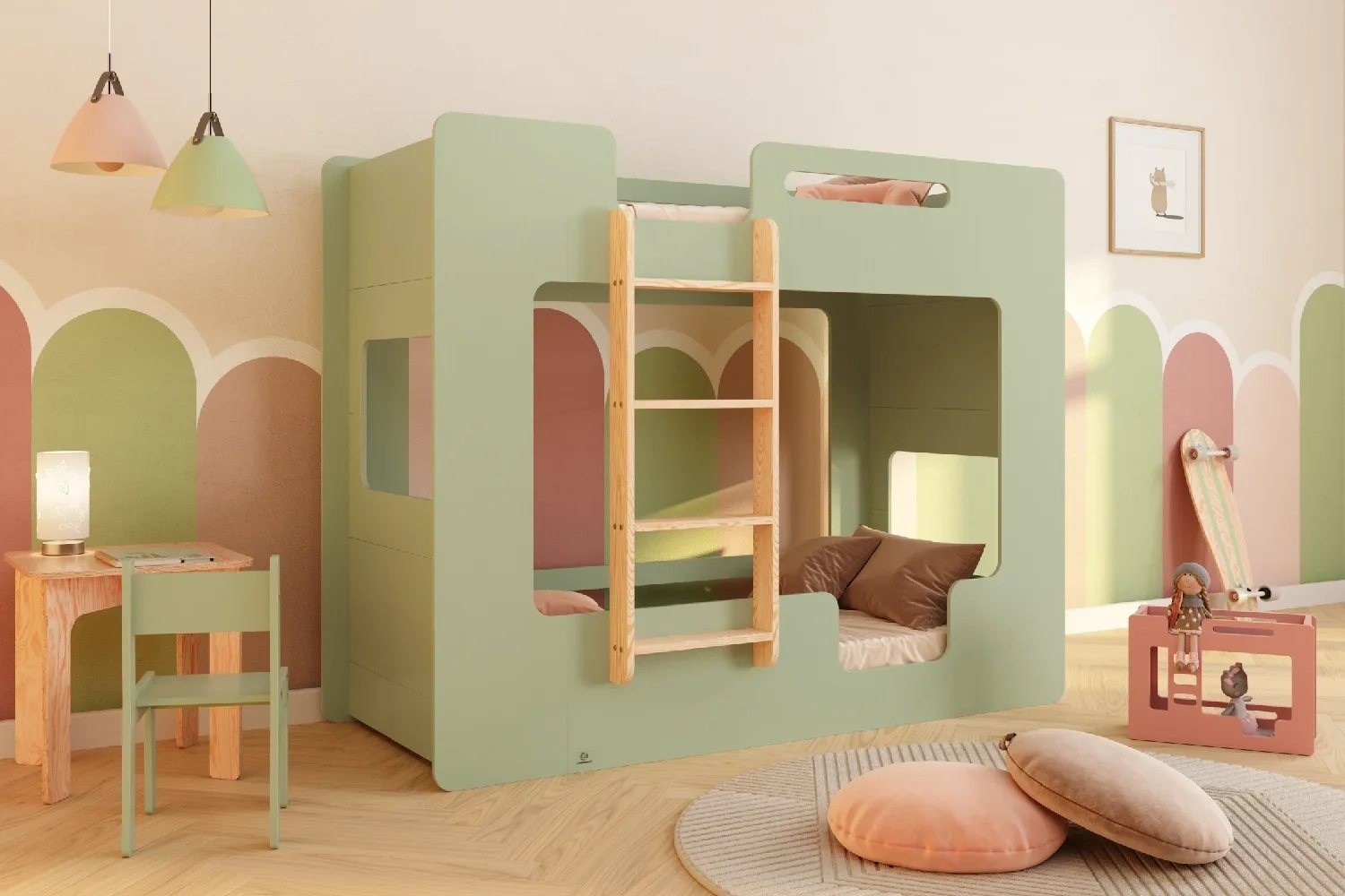 Etagenbett für Kinder mit Rausfallschutz und Lattenrost MIMI B Montessori Holz