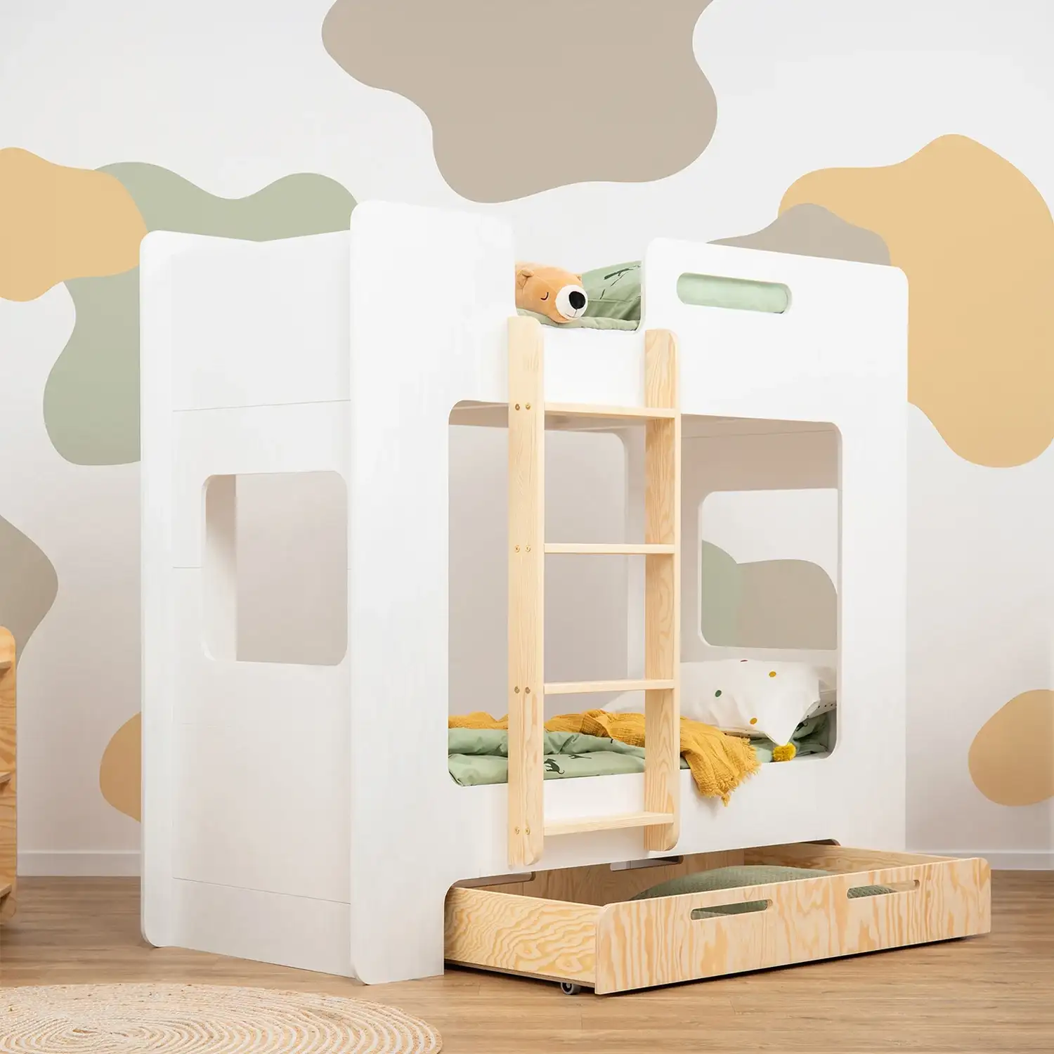 Etagenbett für Kinder mit Schublade und Lattenrost MIMI D Montessori Holz