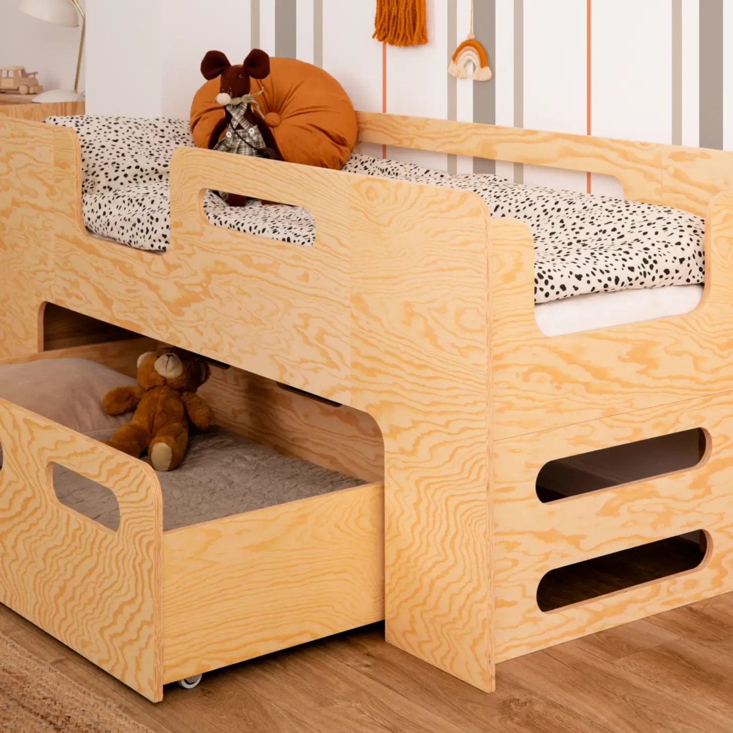 Kinderbett mit Schublade und Lattenrost PIPI Montessori Holz