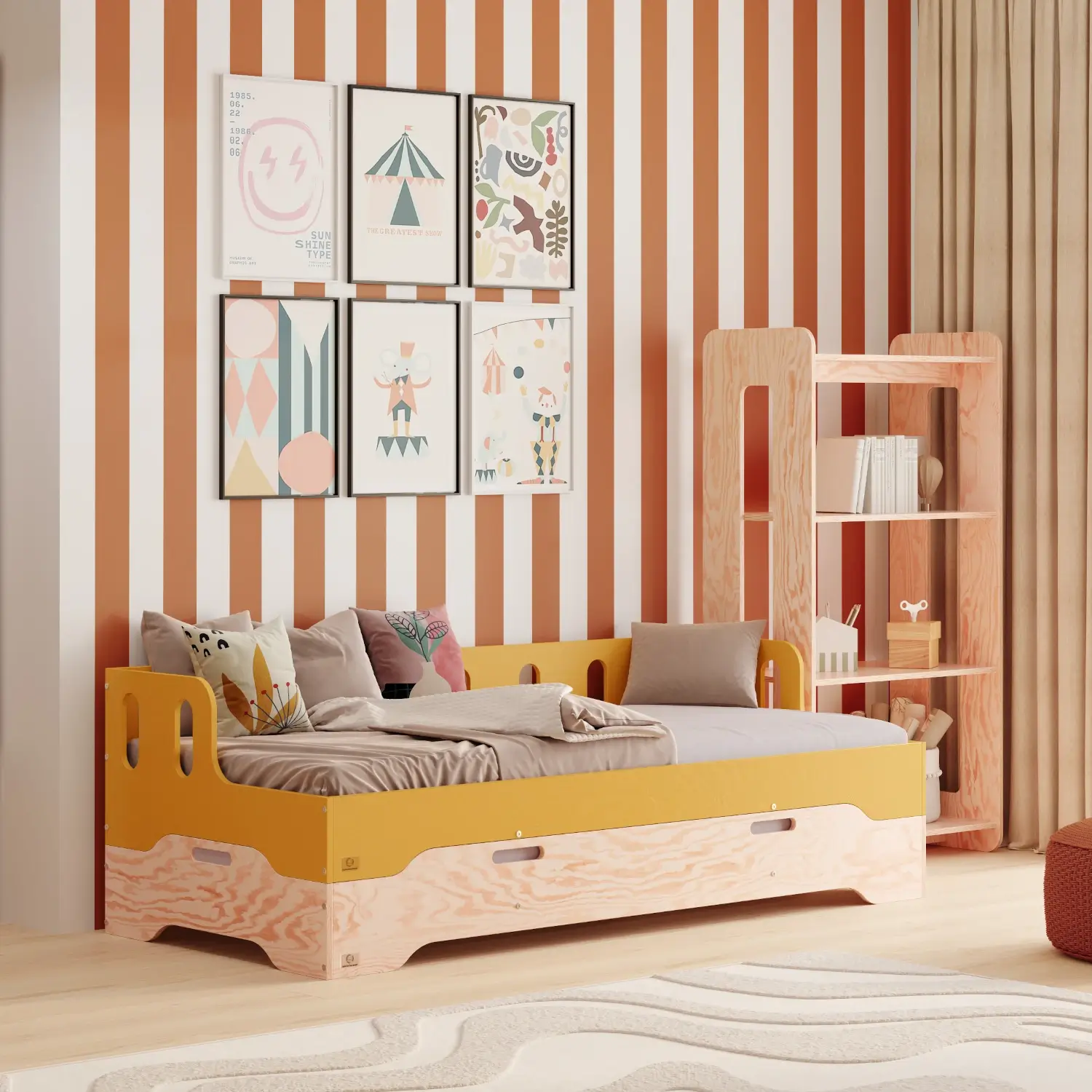 Einzelbett für Kinder mit Rausfallschutz und Lattenrost Sofa TILA 1S Montessori Holz