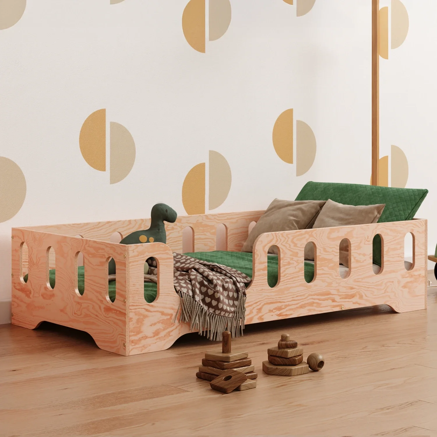 Einzelbett für Kinder mit Rausfallschutz und Lattenrost TILA 2 Montessori Holz