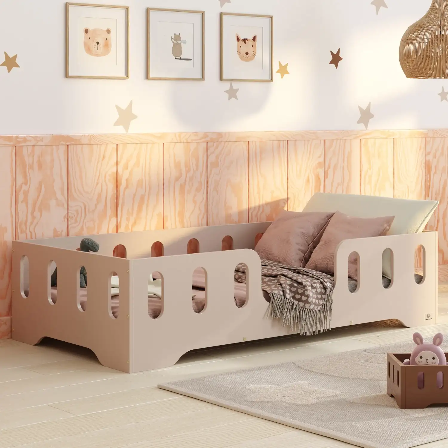 Einzelbett für Kinder mit Rausfallschutz und Lattenrost TILA 2 Montessori Holz