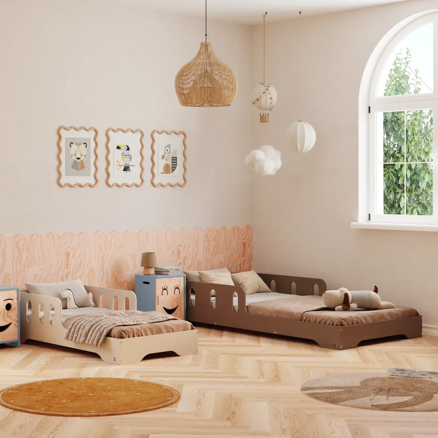 Einzelbett für Kinder mit Rausfallschutz und Lattenrost TILA 6 Montessori Holz