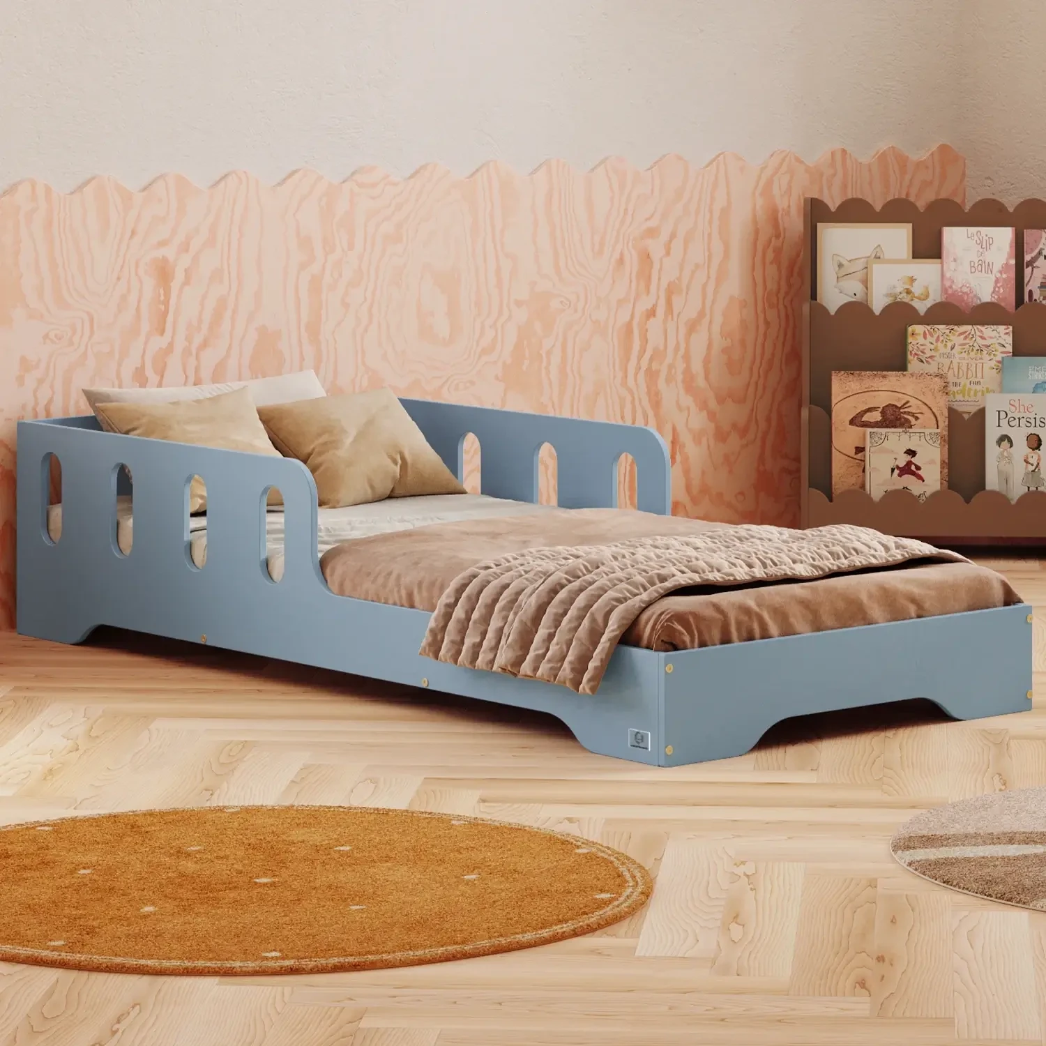 Einzelbett für Kinder mit Rausfallschutz und Lattenrost TILA 6 Montessori Holz