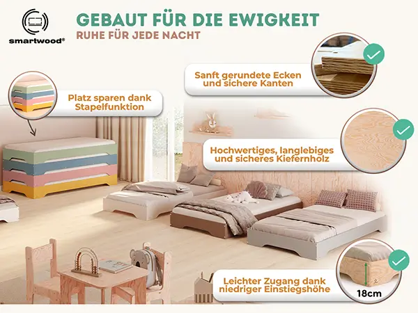 Bodenbett für Kinder mit Lattenrost TILA 7 Montessori Holz