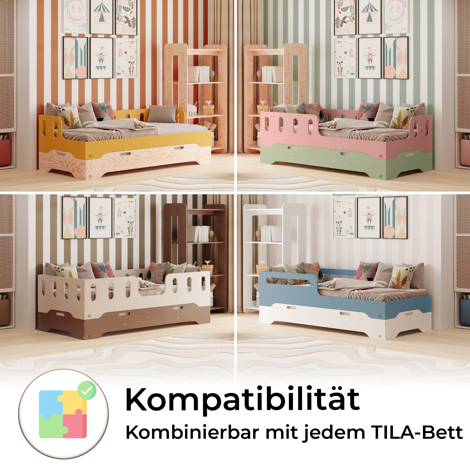 Bodenbett für Kinder mit Rausfallschutz und Lattenrost TILA 8 Montessori Holz
