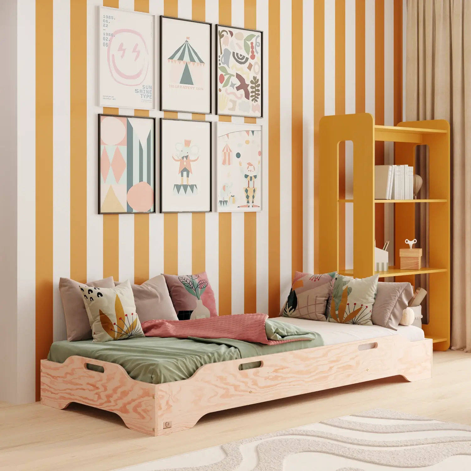 Bodenbett für Kinder mit Rausfallschutz und Lattenrost TILA 8 Montessori Holz